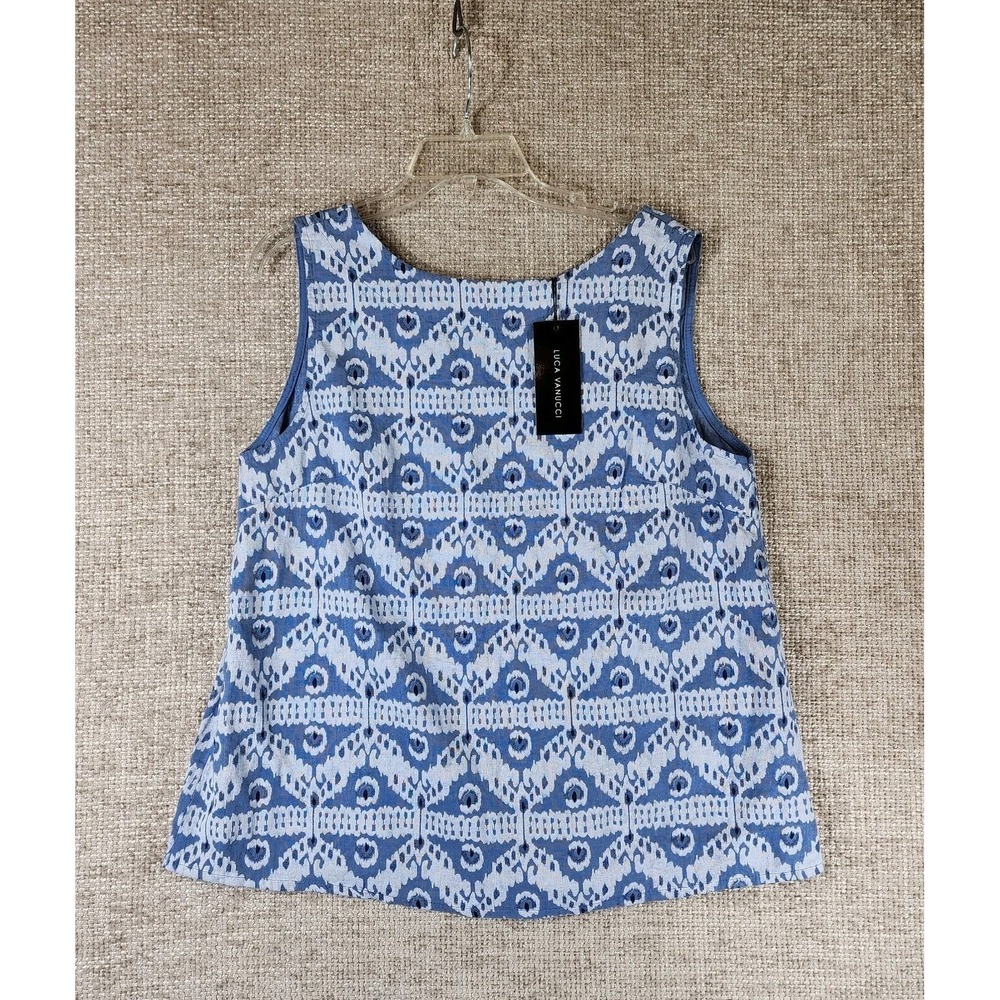 Luca Vanucci Blue Aztec Print Sleeveless Top Womens *M-XL Linen Blend Italy NEW